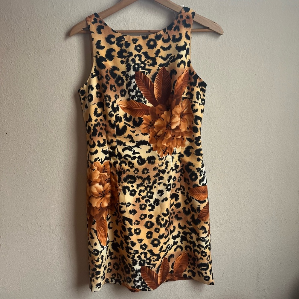 Vintage Cheetah Print Floral Combo Dress